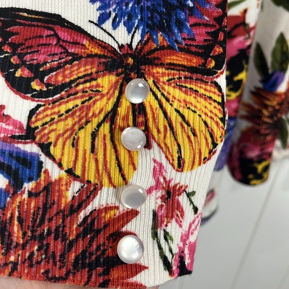 Grace Elements Womens Cardigan 3X White Pink Floral 3/4 Sleeves Pearl Button EUC - Picture 5 of 10